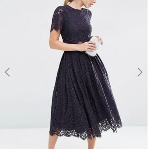Asos Navy Lace Midi Dress - Never worn!